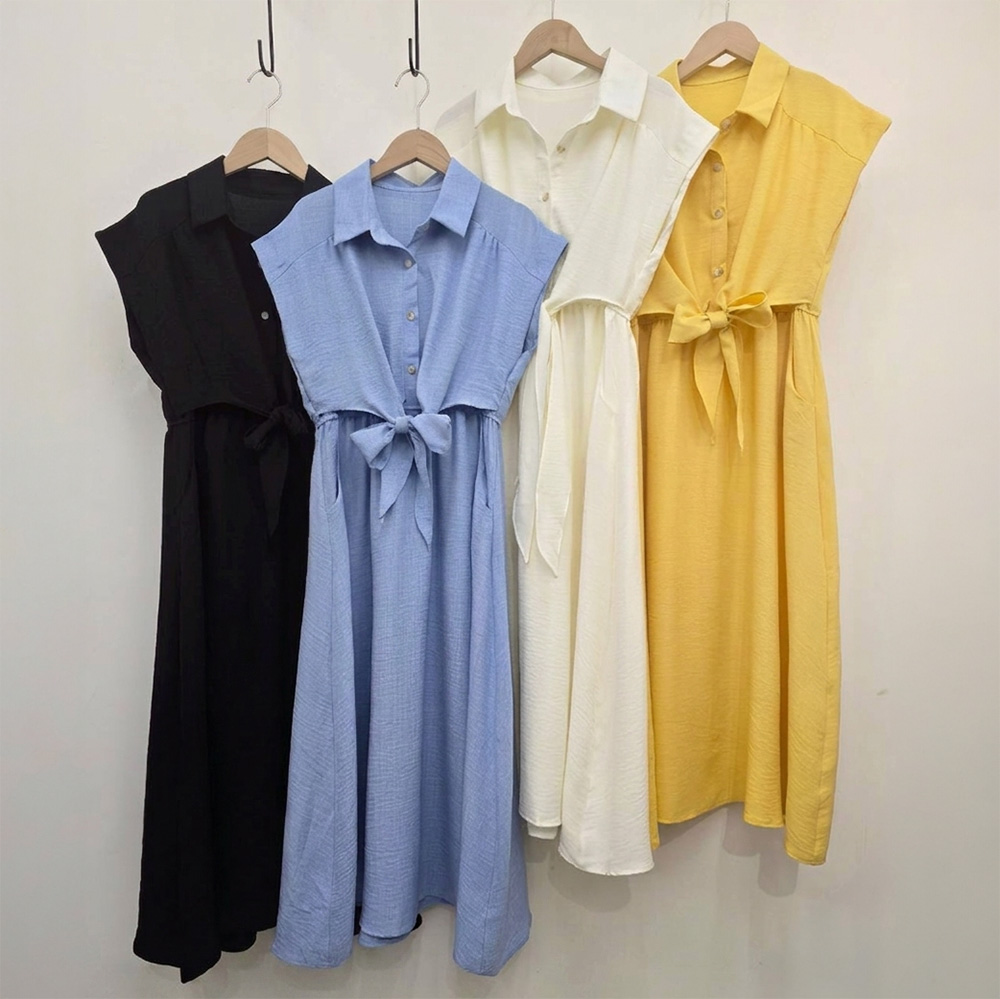 綁帶收腰無袖襯衫洋裝,evaviva,99-AV7558,綁帶收腰無袖襯衫洋裝,領500,999免運