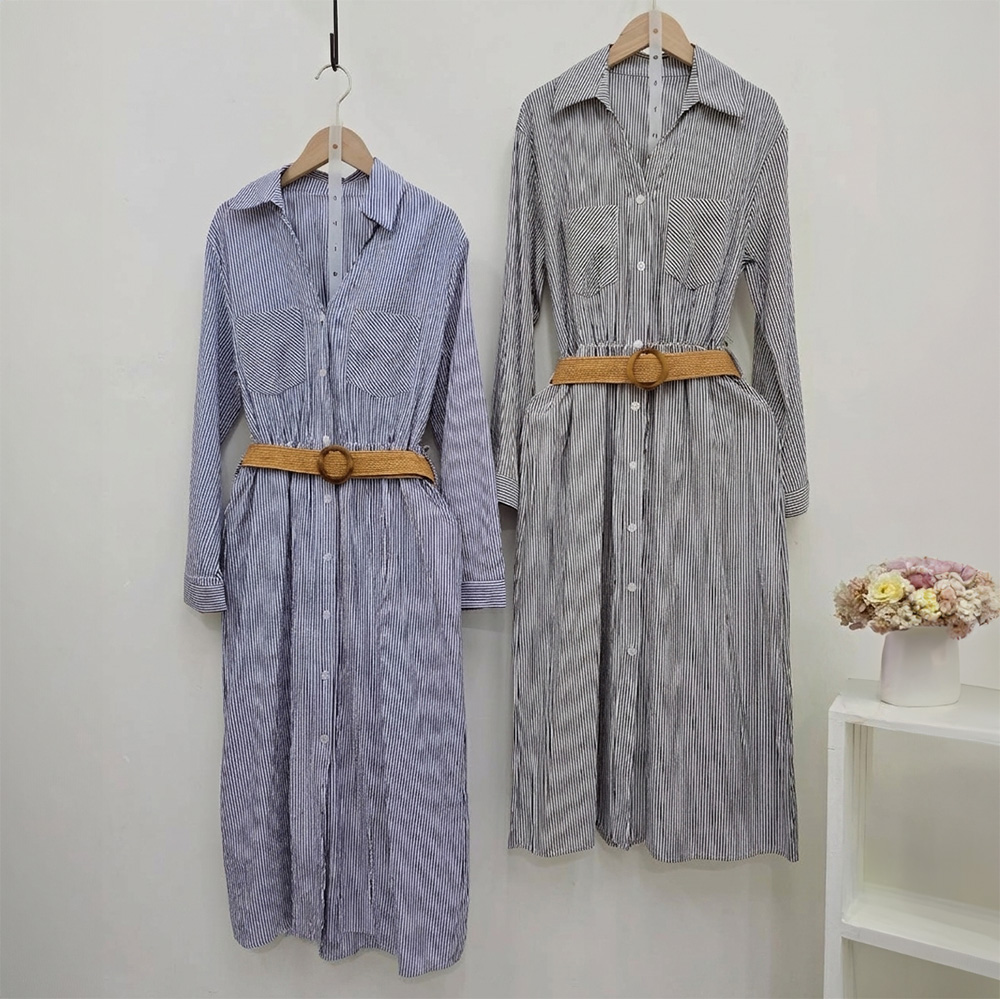 經典直條紋襯衫式洋裝,evaviva,99-AV7563,經典直條紋襯衫式洋裝,領500,999免運