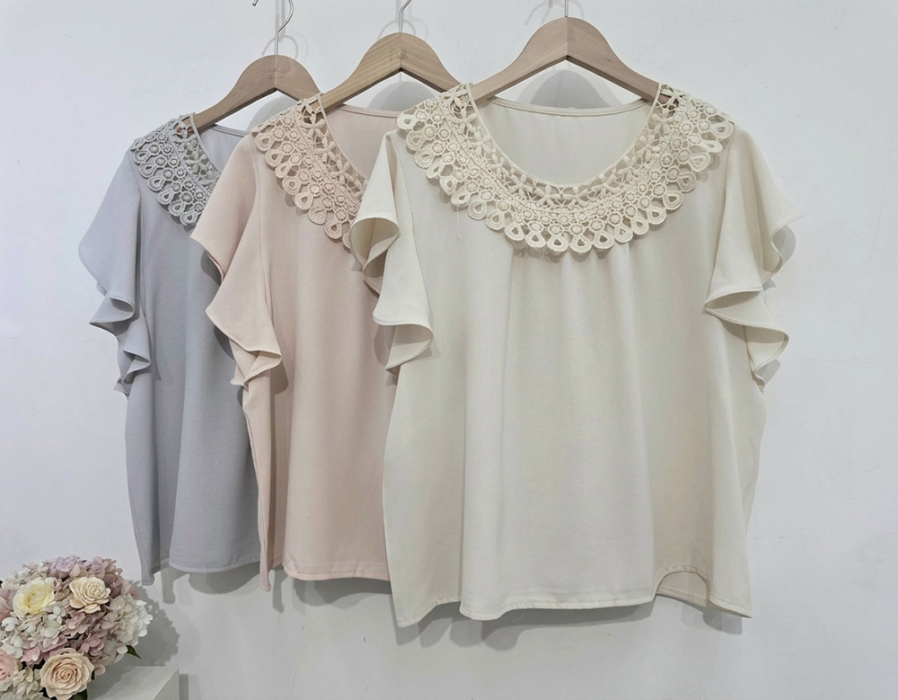 鏤空刺繡荷葉袖上衣,evaviva,99-AV7766,鏤空刺繡荷葉袖上衣,領500,999免運