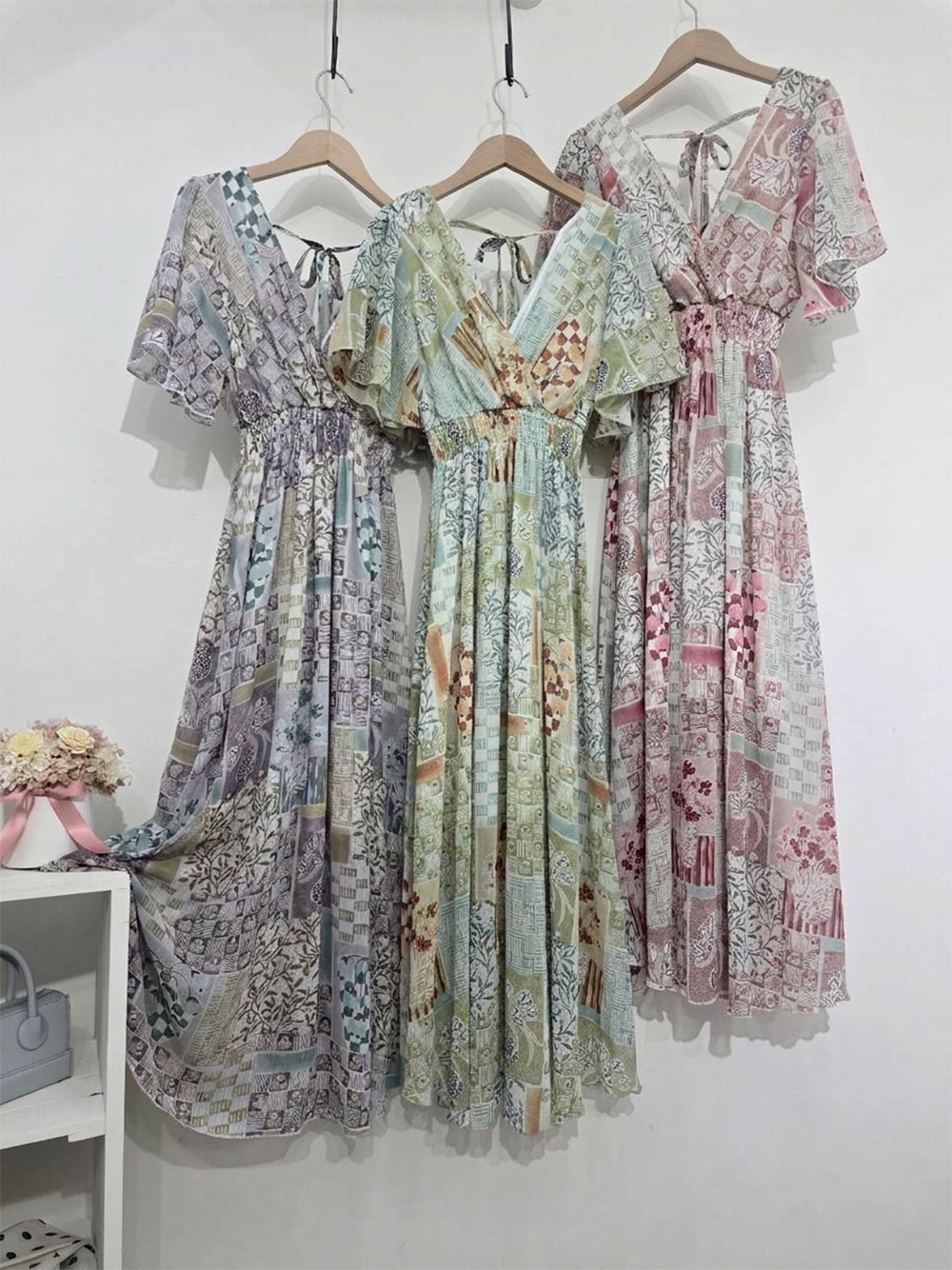 田園手繪風雪紡洋裝,evaviva,99-AV7791,田園手繪風雪紡洋裝,領500,999免運
