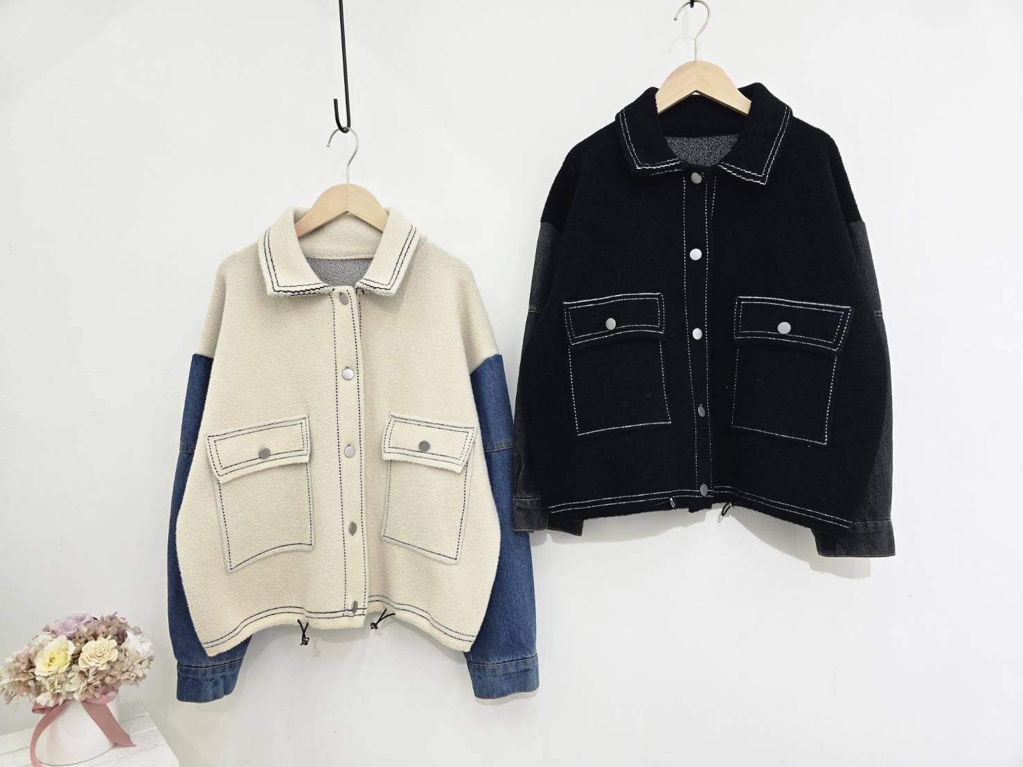 丹寧牛仔拼接外套