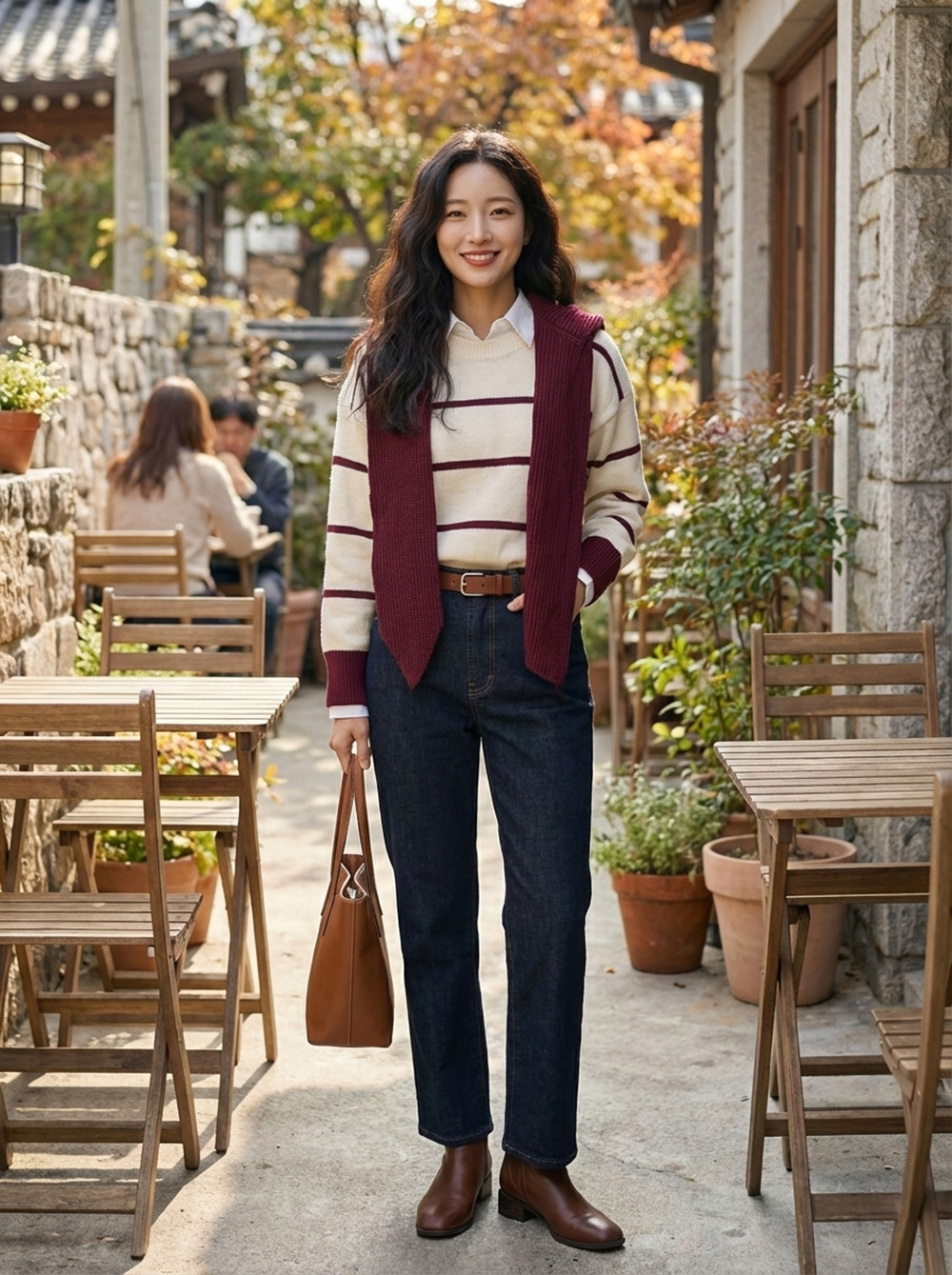 連帽披肩條紋針織上衣