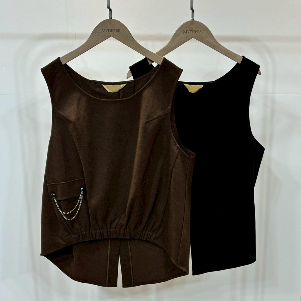 後開衩側鏈條裝飾背心,BlackJ輕奢系列,99-BG7301,後開衩側鏈條裝飾背心,領500,999免運