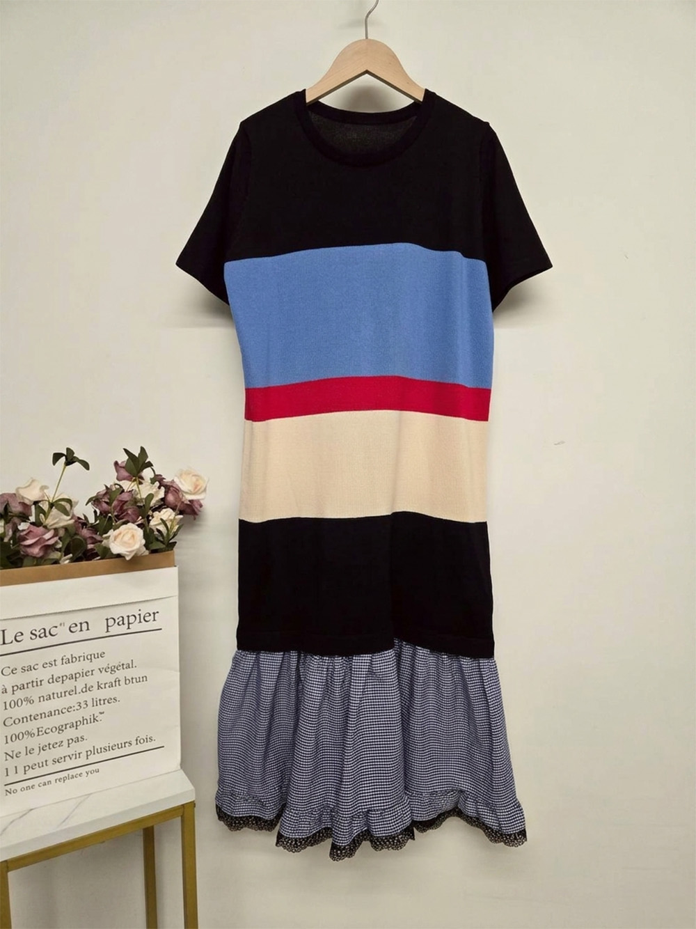 幾何撞色荷葉拼接洋裝,evaviva,99-AV7552,幾何撞色荷葉拼接洋裝,領500,999免運