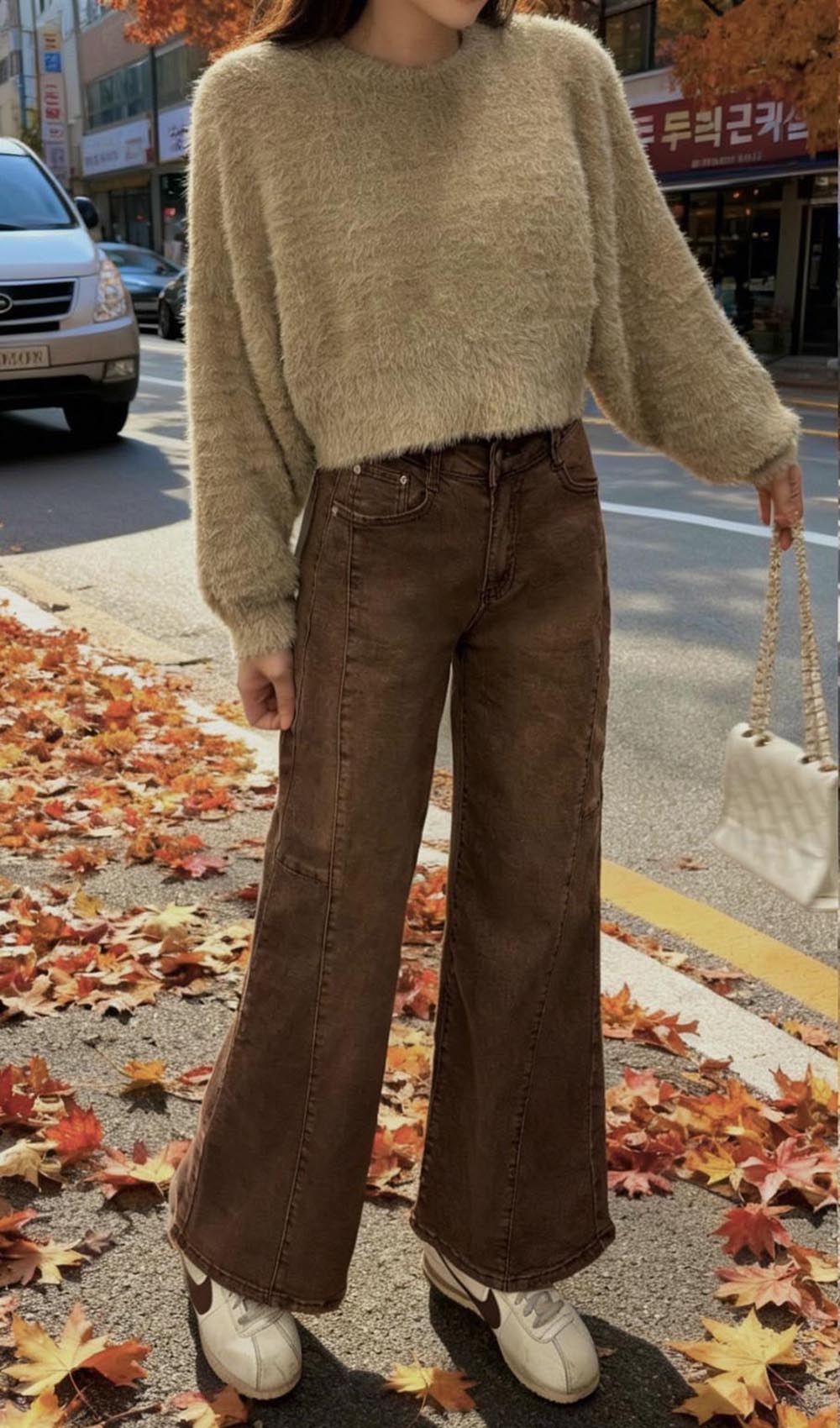 復古暖咖立體車線寬褲,evaviva,99-BF7280,復古暖咖立體車線寬褲,領500,999免運