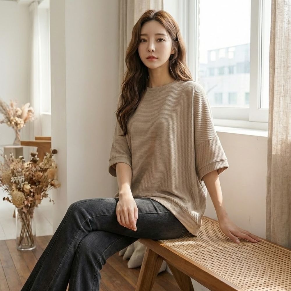 日系飛鼠袖寬鬆上衣,圓領,蝙蝠袖,典雅,優雅,顯瘦