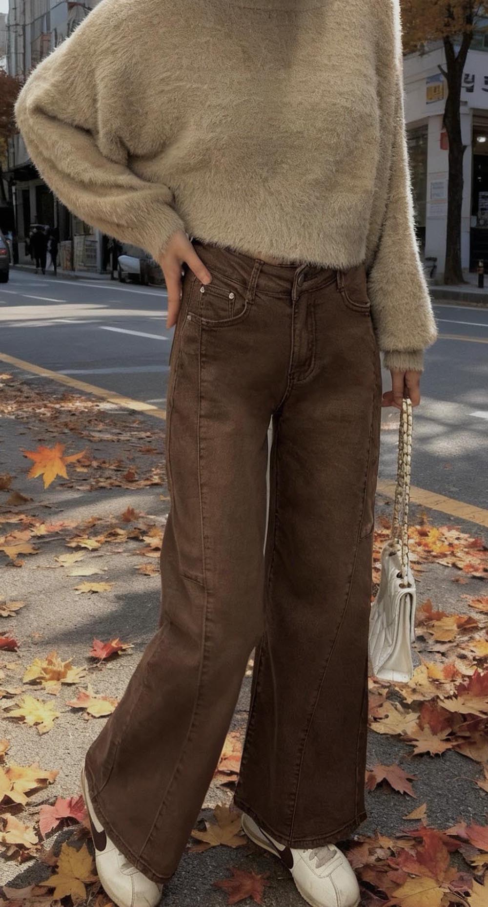 復古暖咖立體車線寬褲,evaviva,99-BF7280,復古暖咖立體車線寬褲,領500,999免運