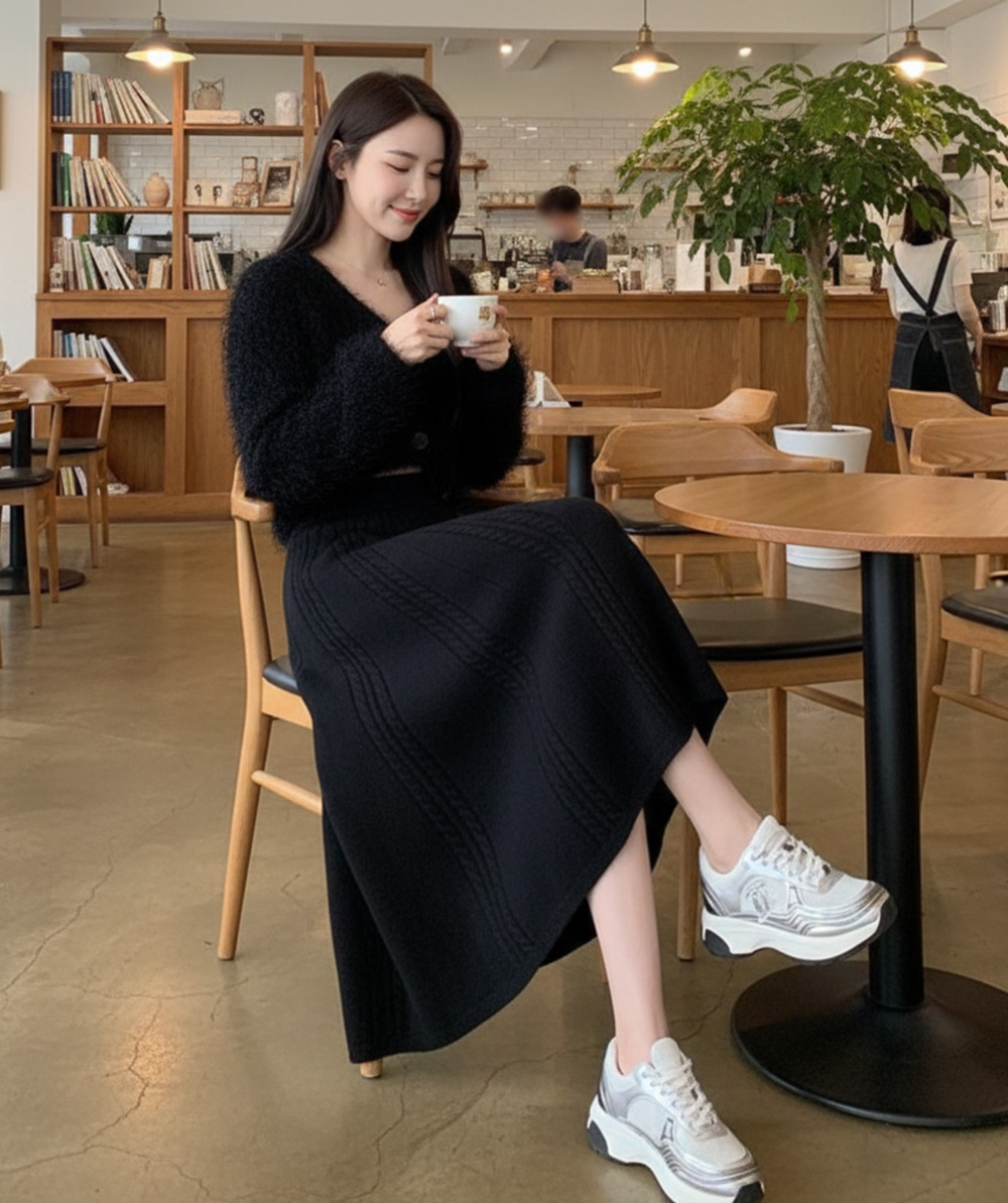 麻花紋傘狀針織長裙,冬天,氣質,麻花紋,針織,傘狀裙