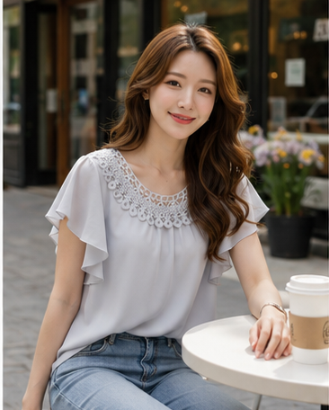 鏤空刺繡荷葉袖上衣,evaviva,99-AV7766,鏤空刺繡荷葉袖上衣,領500,999免運