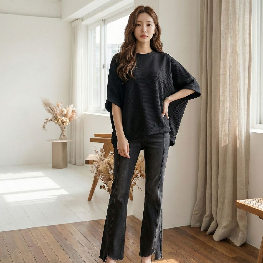 日系飛鼠袖寬鬆上衣,圓領,蝙蝠袖,典雅,優雅,顯瘦