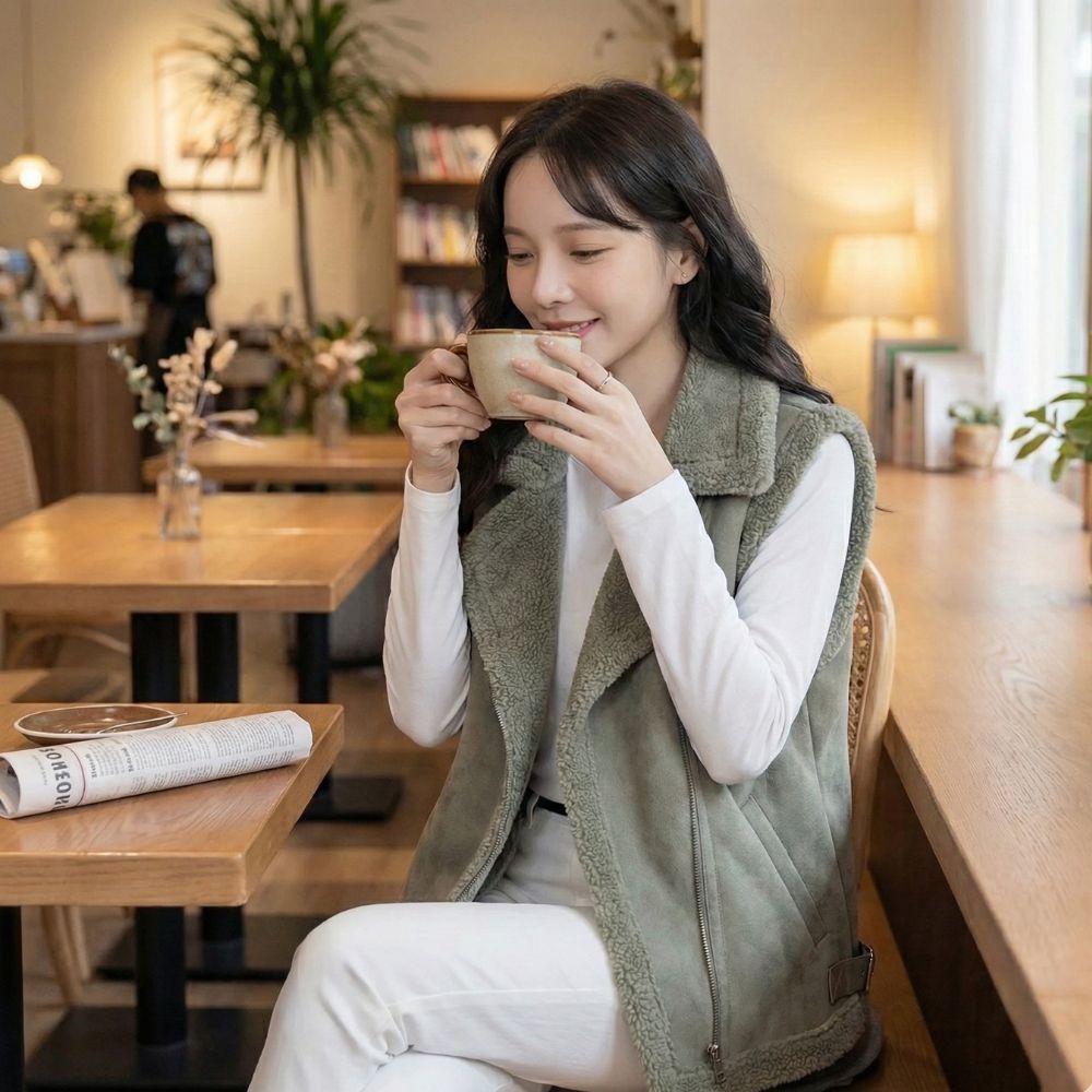 個性翻領羊羔毛絨背心