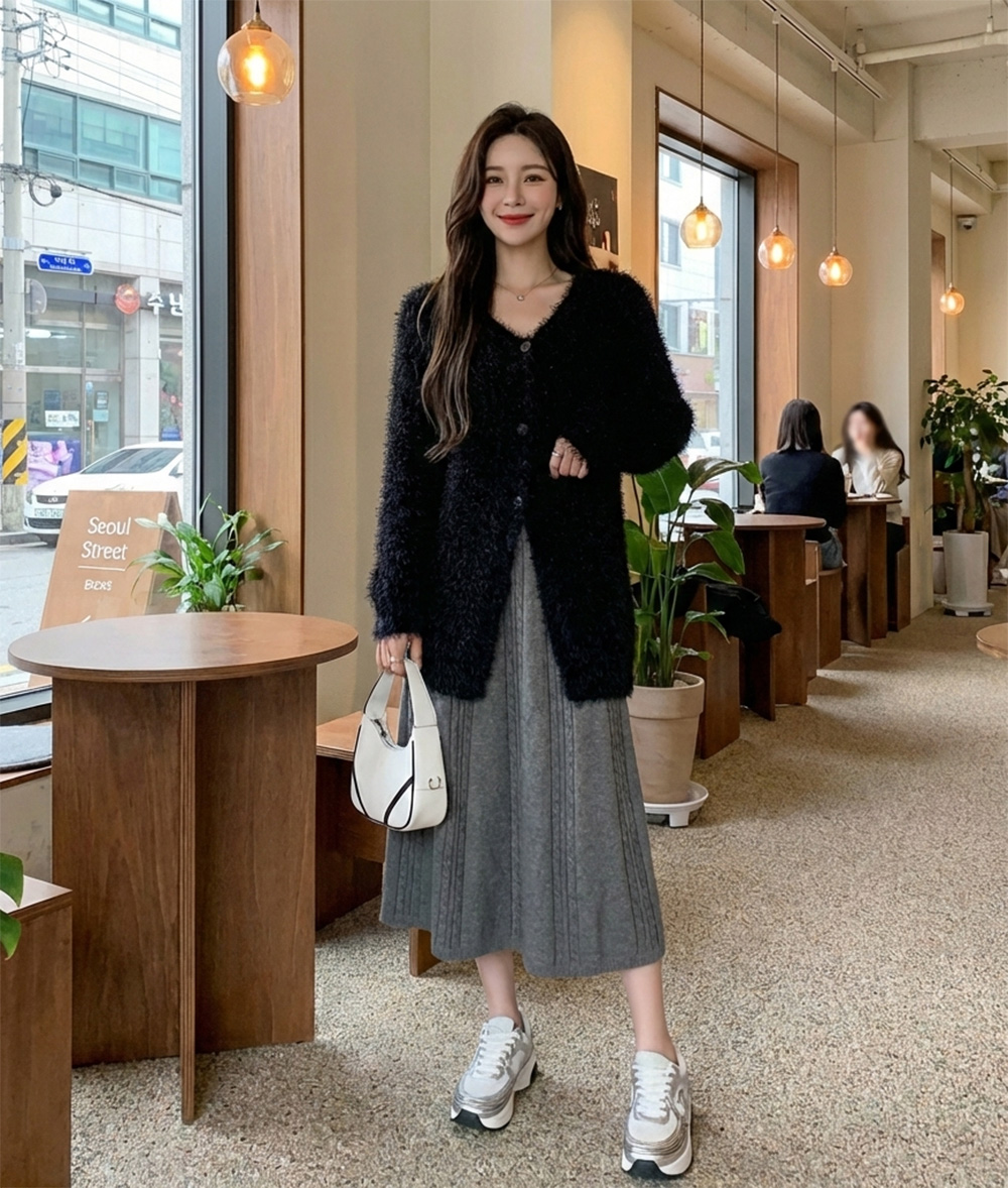 麻花紋傘狀針織長裙,冬天,氣質,麻花紋,針織,傘狀裙